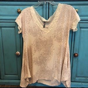 SOLD Free People ivory floral lace trim top